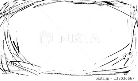 Scratch distress chaotic border. Grunge frame with chaos gritty. Film ink distressed and line handmade ruined with straight. Messy scratch and horror scar. Vector handmade texture for grunge design 138036667