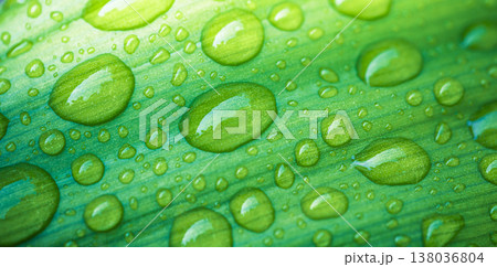 Rain-kissed green leaf macro, majestic tropical nature, luminous serene idyllic wall art scene Rain-kissed green leaf macro, majestic tropical nature, luminous serene idyllic wall art scene 138036804