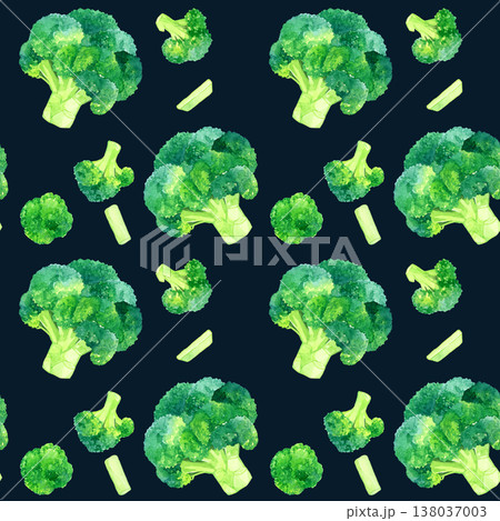 ブロッコリーのシームレスパターン 野菜の手描き水彩イラスト素材 ブロッコリーのシームレスパターン 野菜の手描き水彩イラスト素材 138037003