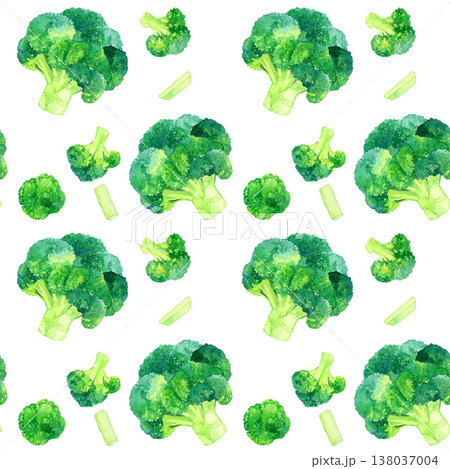 ブロッコリーのシームレスパターン 野菜の手描き水彩イラスト素材 ブロッコリーのシームレスパターン 野菜の手描き水彩イラスト素材 138037004