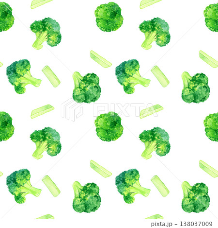 ブロッコリーのシームレスパターン　野菜の手描き水彩イラスト素材 138037009