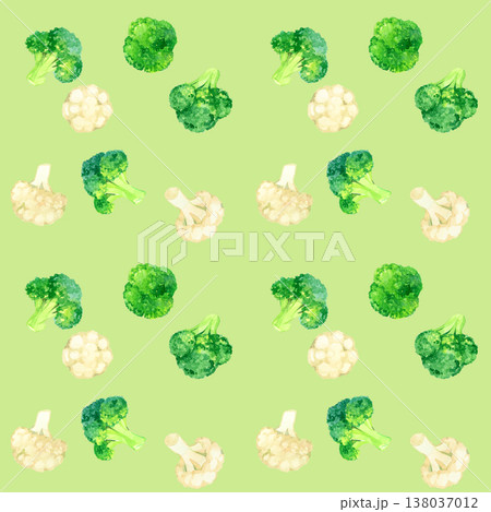 ブロッコリー&カリフラワーのシームレスパターン 野菜の手描き水彩イラスト素材 ブロッコリー&カリフラワーのシームレスパターン 野菜の手描き水彩イラスト素材 138037012