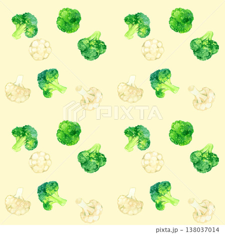 ブロッコリー&カリフラワーのシームレスパターン 野菜の手描き水彩イラスト素材 ブロッコリー&カリフラワーのシームレスパターン 野菜の手描き水彩イラスト素材 138037014