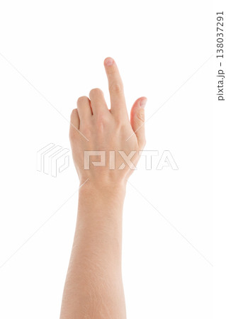 Adult man hand point or click gesture isolated on white background 138037291