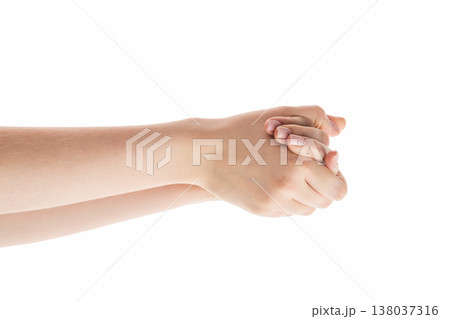 Young woman hands showing elegance isolated on white background 138037316