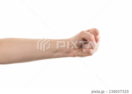 Young woman hand fist isolated on white background 138037320