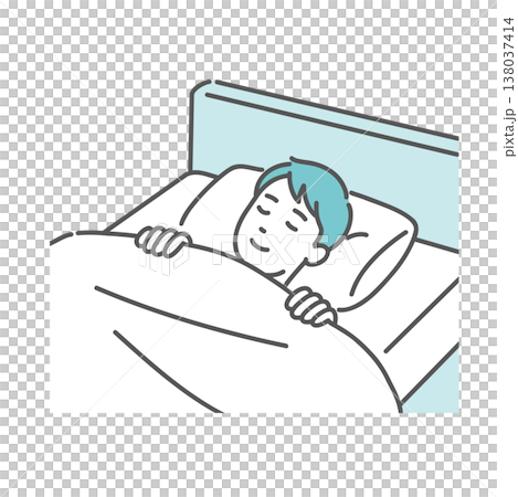一幅描繪男子在床上安睡的插圖（安穩睡眠，優質睡眠） 138037414