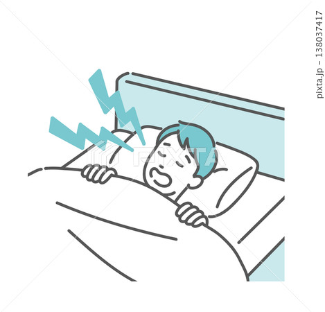 ベッドで大きないびきをかいて寝ている男性のイラスト(睡眠時無呼吸症候群) ベッドで大きないびきをかいて寝ている男性のイラスト(睡眠時無呼吸症候群) 138037417