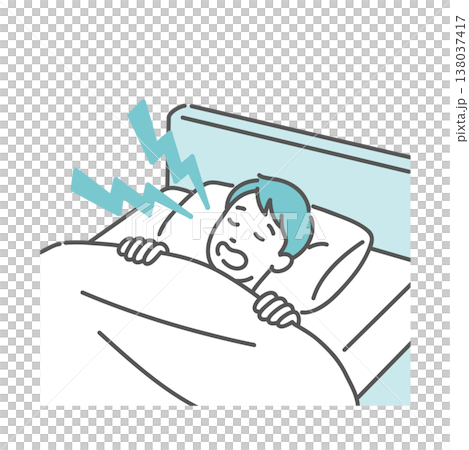ベッドで大きないびきをかいて寝ている男性のイラスト(睡眠時無呼吸症候群) ベッドで大きないびきをかいて寝ている男性のイラスト(睡眠時無呼吸症候群) 138037417