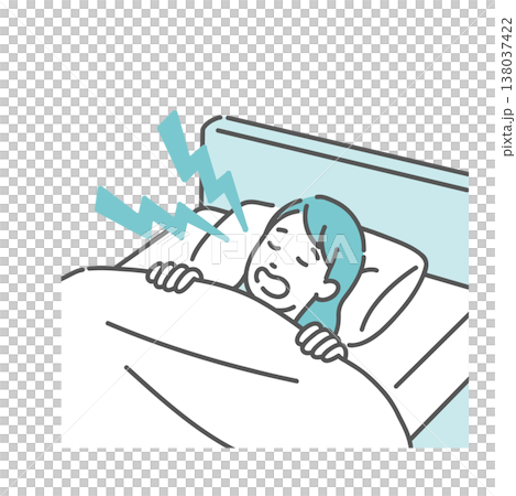 An illustration of a woman sleeping in bed, snoring loudly (sleep apnea syndrome, mouth breathing). An illustration of a woman sleeping in bed, snoring loudly (sleep apnea syndrome, mouth breathing). 138037422