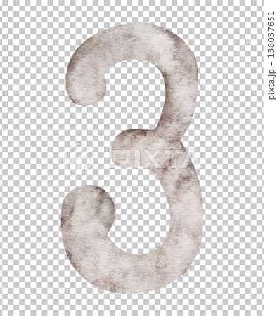 Watercolor beige number three. Hand painted illustration isolated on background. Elements for creative children design, sticker, invitation, save the date card. Watercolor beige number three. Hand painted illustration isolated on background. Elements for creative children design, sticker, invitation, save the date card. 138037651