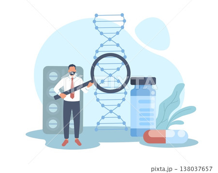 Biopharmacology and personal hygiene. Development of dietary supplements, medical cosmetics, pharmaceutical treatment, laboratory testing and genome analysis cartoon isolated vector concept 138037657