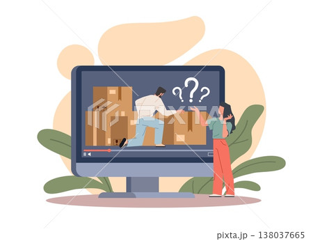 Bloggers review unpacking. Secret boxes, interesting vlogging content, blind shopping, online delivery, video interface and communication, courier and client vector cartoon isolated concept 138037665