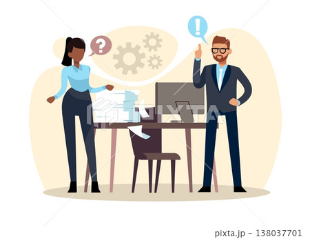 Discrimination based on skin color. Racial or ethnic origin, harassment at work. Business colleagues communication on workplace, office problem vector cartoon isolated teamwork concept 138037701