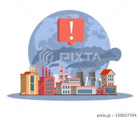 Environmental protection. Climate change, ecological disaster, harmful toxic emissions from factory, emissions control and industrial safety management, vector cartoon isolated concept 138037704