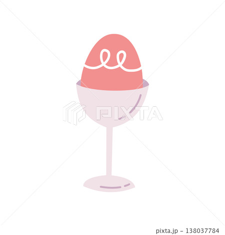 Easter egg in a cup holder in soft pastel flat style. Perfect for holiday design, kitchen decor, and seasonal projects. Simple modern spring illustration. Easter egg in a cup holder in soft pastel flat style. Perfect for holiday design, kitchen decor, and seasonal projects. Simple modern spring illustration. 138037784