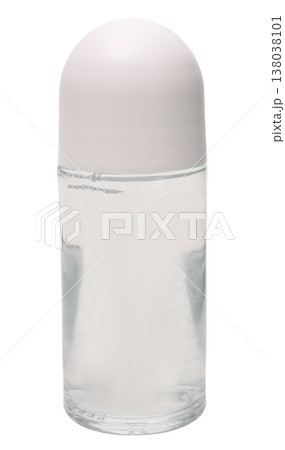 A clear bottle with a white cap stands upright against a clear background. The bottle is filled with liquid and has no markings or labels 138038101