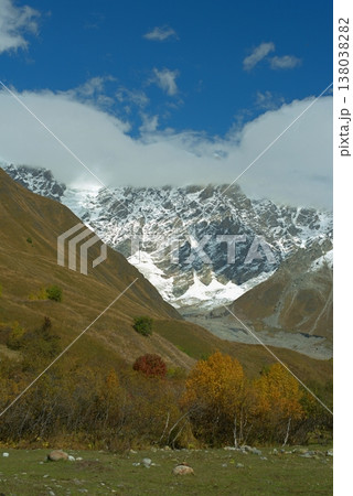 Trekking road from Ushguli to Shkhara glacier in Georgia 138038282