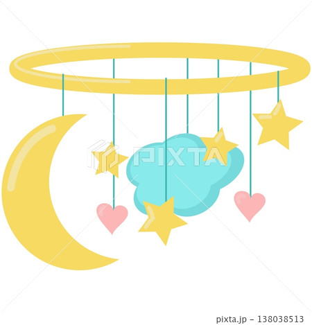 Baby crib bed mobile carousel vector flat icon 138038513