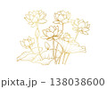 Elegant golden lotus flower line art vector illustration with blooming lily pads and buds for luxury branding spa wellness and spiritual design 138038600