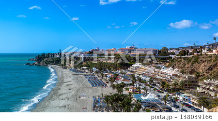 Wonderful landscapes of the shimmering sea and charming city unfold, offering breathtaking coastal views and a picturesque atmosphere in Nerja, Spain 138039166