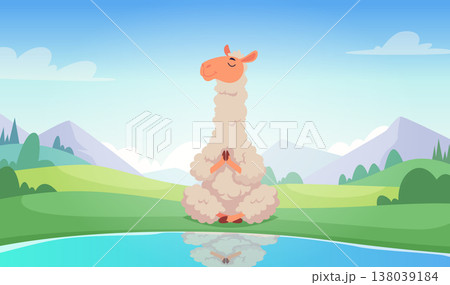 Yoga outdoor. Animals making yoga exercises exact vector characters sitting in assana-01 Yoga outdoor. Animals making yoga exercises exact vector characters sitting in assana-01 138039184