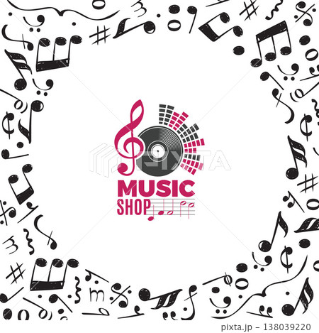 Musical notes. background template with sound visualisation tools hand drawn notes 138039220