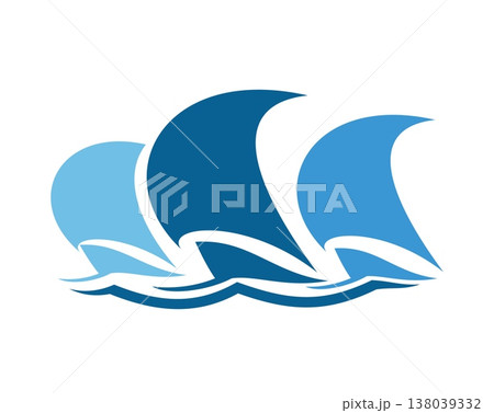 Sail yachting sport icon of yacht boats on waves for sea nautical club, vector badge. Yachting sport icon of yachts or sailboats regatta sailing on ocean waves, blue silhouette symbol for marine club 138039332