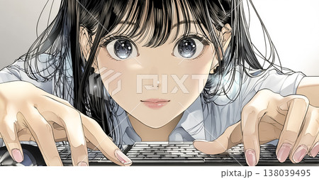 働く女性シリーズ:真剣な表情でキーボードを打つ若いビジネスウーマン|集中して作業する仕事イメージ 働く女性シリーズ:真剣な表情でキーボードを打つ若いビジネスウーマン|集中して作業する仕事イメージ 138039495