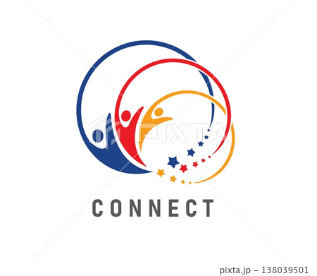 People union, human community icon and happy family symbol of connect, vector emblem. People community connect icon of circles and stars for friendship or union and team unity or social teamwork sign 138039501