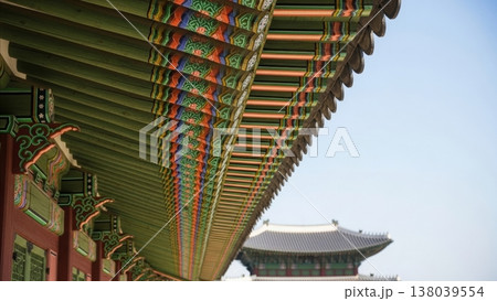 Architecture - Colorful Traditional Korean Palace Roof Eaves With Intricate Dancheong Painted Wooden Decorations Architecture - Colorful Traditional Korean Palace Roof Eaves With Intricate Dancheong Painted Wooden Decorations 138039554