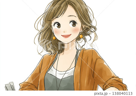 美優シリーズ：カジュアルな服装で微笑む若い女性の上半身イラスト素材 138040113
