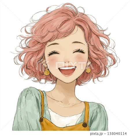 絵美シリーズ：プロフィール用画像に使える笑顔のピンク髪女性イラスト素材 138040114