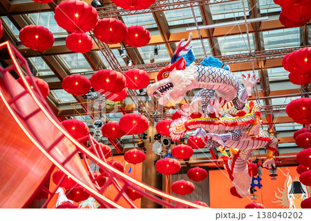 Red Dragon decorated in the Chinese New Year festival. Red Dragon decorated in the Chinese New Year festival. 138040202