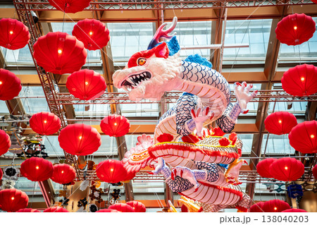 Dragon decorated with red lattern in the Chinese New Year festival. 138040203