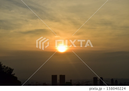 Aerial view of skyline of Taipei city with beautiful sun at sunset from Xiangshan Elephant Mountain. Beautiful landscape and cityscape of Taipei downtown and beautiful nature scene. Aerial view of skyline of Taipei city with beautiful sun at sunset from Xiangshan Elephant Mountain. Beautiful landscape and cityscape of Taipei downtown and beautiful nature scene. 138040224