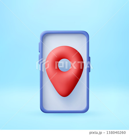 3D Red navigation pin icon on smartphone screenのイラスト素材 [138040260] - PIXTA