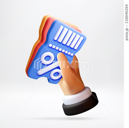 3D Hand holding discount ticket with percentage 3D Hand holding discount ticket with percentage 138040264