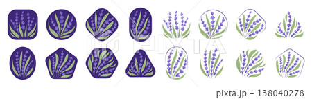 Hand-Drawn Lavender Elements Set, Botanical Shapes for Logo Design, Creative Projects, Branding 138040278