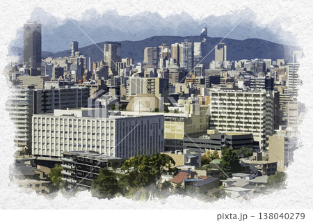 水彩画風　福岡　福岡市科学館周辺　福岡県福岡市 138040279
