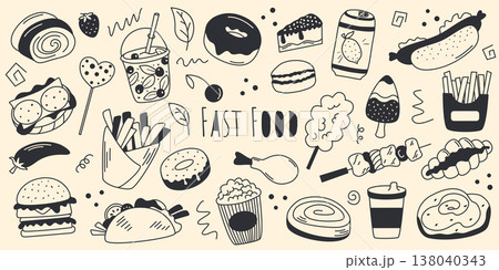 Street food set in doodle sketch style Street food set in doodle sketch style 138040343