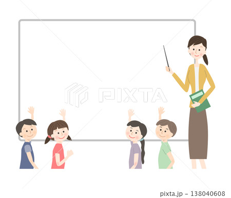 ホワイトボードを使って説明する女性の先生と子供たち 138040608