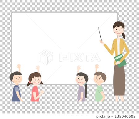 ホワイトボードを使って説明する女性の先生と子供たち 138040608