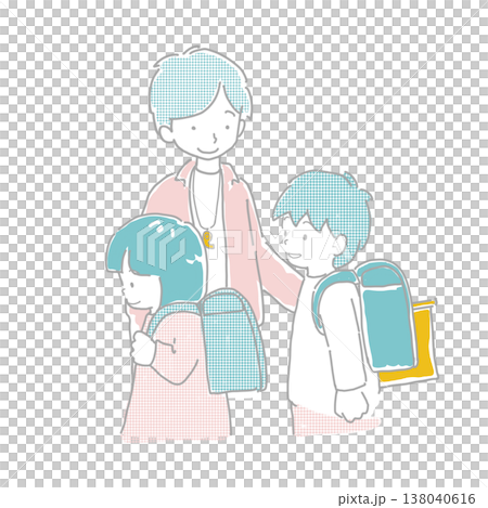 小学生の登校時に交通安全の見守りをする人物のイラスト 138040616