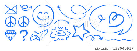 Vector Illustration Set Of Hand Drawn Blue Doodle Sketch Icons For Design Vector Illustration Set Of Hand Drawn Blue Doodle Sketch Icons For Design 138040917