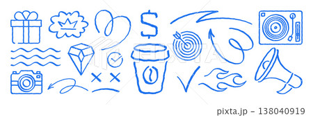 Big Collection Of Hand Drawn Grunge Business Doodle Vector Illustration Icons Set 138040919