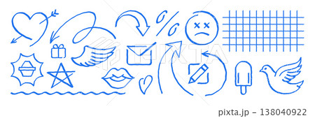 Hand Drawn Grunge Doodle Vector Illustration Icons And Symbols Set For Social Media 138040922