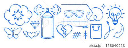 Creative Graffiti Doodle Icons Vector Illustration Set Of Blue Sketch Elements Creative Graffiti Doodle Icons Vector Illustration Set Of Blue Sketch Elements 138040928