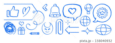 Social Media Engagement Doodle Icons Vector Illustration Set Of Hand Drawn Elements 138040932
