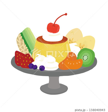 手描き風の昭和レトロなプリンアラモード 138040943